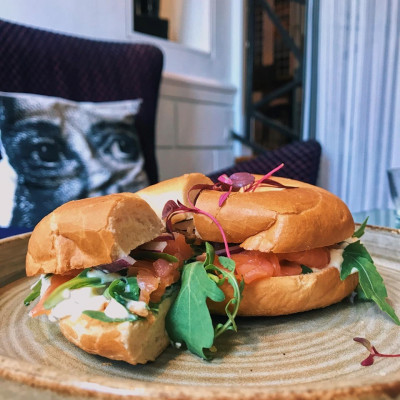 Smoked Salmon Bagel on plate The Square Bristol